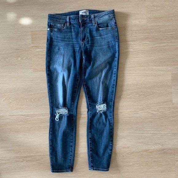 PAIGE Verdugo Crop Ankle Skinny Jeans Spence Destructed – Blue, Size 28 - Picture 2 of 15